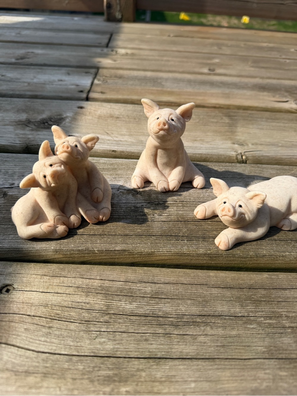 Set Of 3 Quarry Critters Pigs Pugsly Patch Posh Figurines Stone Farm Animals